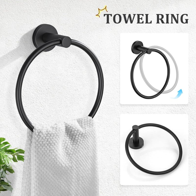 TURS Matte Black Bathroom Hardware Set 5 Piece, SUS304 Stainless Steel Bath Towel Bar Set, 24 Inch Bathroom Accessories Kit Wall Mounted - Image 3